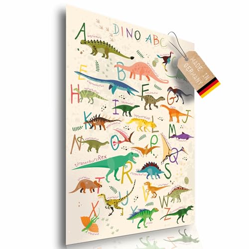Póster educativo de dinosaurios ABC para niños; póster de dinosaurio XXL, decoración para habitación infantil y aprendizaje del alfabeto; póster de animales de dinosaurio para niños, 60 x 42 cm