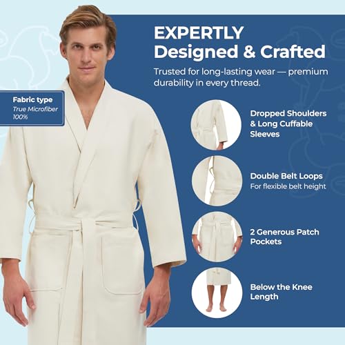 Image of Monarch Unisex Chamois Microfiber Shawl Hotel Robe - Soft Lightweight Fabric, Generously Sized Hotel & Spa Robe with Pockets