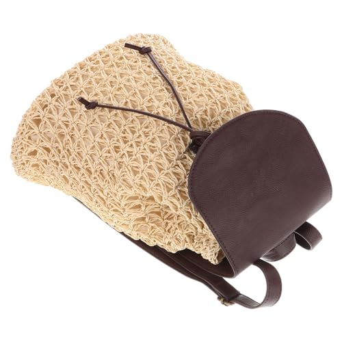 Mochila de paja para mujer ABOOFAN con bolsillo interior de ratán y pu