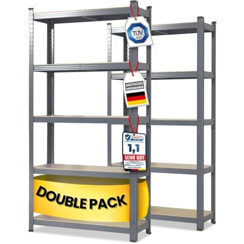 Floordirekt Lot de 2 étagères pour Charges Lourdes - Gris - 200 x 100 x 50 cm - 5 tablettes réglables (Lakota)