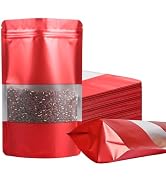100 Pack Smell Proof Bags, Resealable Red Mylar Bags with Matte Window, Foil Pouch Stand Up Seala...