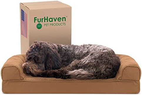 Furhaven Medium Cooling Gel Foam Dog Bed Quilted Sofa-Style w/ Removable Washable Cover - Toasted Brown, Medium