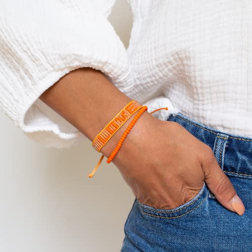 Ubuntu Life Bead Bracelet – Handmade, Single Strand Glass Bead Bracelet With Slide Closure, Made From Vegan Materials, Stackable Bohemian Bracelets For Women And Men (Orange) #TOP1