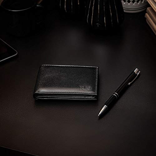 Carteira Masculina em Couro com Porta Cartões Removível + Caneta Executiva em Metal