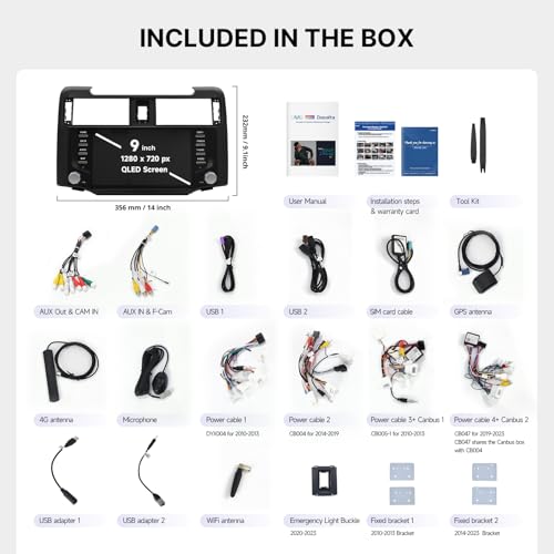 Image of Head Unit for Toyota 4Runner 2010-2023 with Carplay & Android Auto, 8GB+256GB, Android 13, HD Video Output, 9'' QLED Screen, Mirror Link, AM /FM Radio, 4G LTE /5G WiFi, Gyroscope, DTS