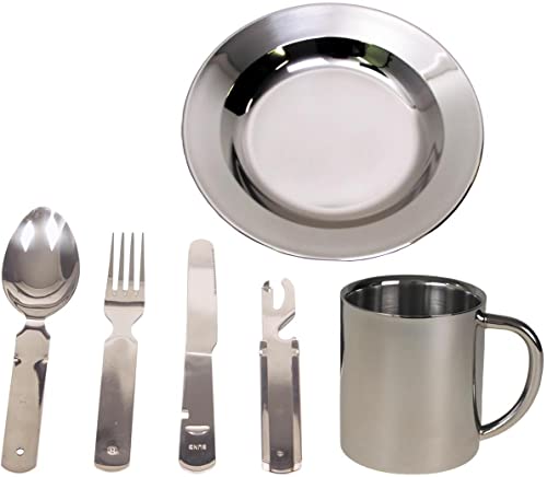 normani Camping Edelstahl Geschirrset Besteck + Teller + Tasse Farbe...