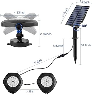 CREPOW Solar Pond Lights, 18 LED Super Bright RGB LED Underwater Spotlights Color Changing Submersible Pond Light IP68 Waterproof Fountain Lights for Fish Aquarium Tank Garden Yard Pool (2-in-1)