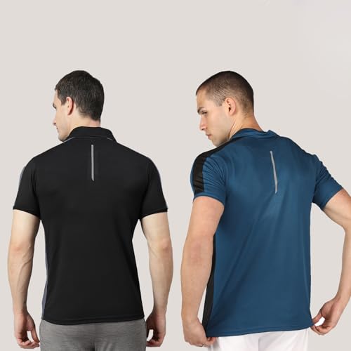 Image of CHKOKKO Men's Active Sports Wear Polo Half Sleeve Gym Tshirt with Button Collar Quick Dry Breathable Perfect for Workout Running Regular Fit Pack of 2