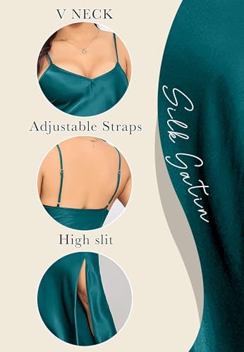 Image of ALCEA ROSEA Women's Long Satin Slip Dress Nightgowns Sexy Lingerie Adjustable Strap Midi Dress Silky Gown V Neck Under Dress