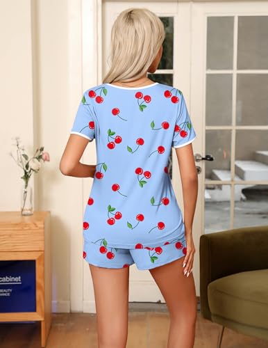 Image of Ekouaer Pajama Set for Women 2 Piece Lounge Set Short Sleeve Tops and Shorts Soft Sleepwear, Chest Pocket