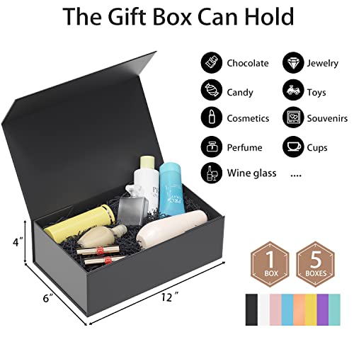 Ryddoy Black Gift Box, 12X6X4'' Gift Boxes For Presents With Lids Magnetic Closure Rectangle Collapsible For Groomsman Proposal Box, Wedding, Christmas, Halloween, Birthday Gift Packging #TOP1