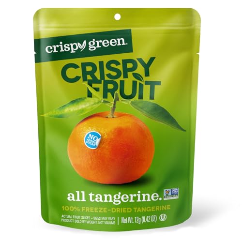 Crispy Green Freeze-Dried Tangerine Fruit Snacks, 0.42 Oz (Pack of 12), 100% Pure Fruit, All-Natural, No Added Sugar, Single-Serve Bags for Healthy Snacks & School Lunches