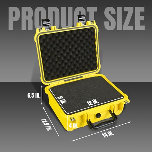 Image of Jack Boss 14x 11.5x 6.5 Inch Hard Case, Portable Weather Waterproof Protective Camera Case with Customizable Foam, Fit Use of Drones, Camera, Equipments, Yellow