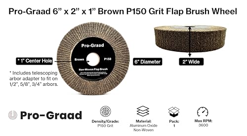 Image of 6 inch x 2 inch Brown P150 Cut & Polish Non-Woven Bench Grinder Polishing Burnishing Satin Finishing Flap Brush Wheel, Aluminum Copper Metal Golf Club Refurb, Compatible for 1 /2 inch, 5 /8 inch, 3 /4 inch Arbor