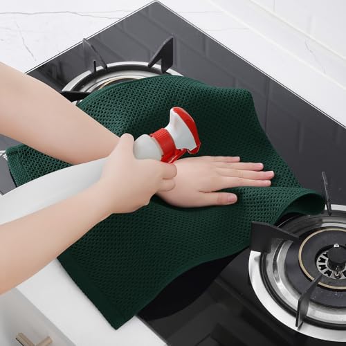 Image of Homaxy 100% Cotton Waffle Weave Kitchen Dish Towels, Ultra Soft Absorbent Quick Drying Cleaning Towel, 13 x 28 Inches, 12-Pack, Blackish Green