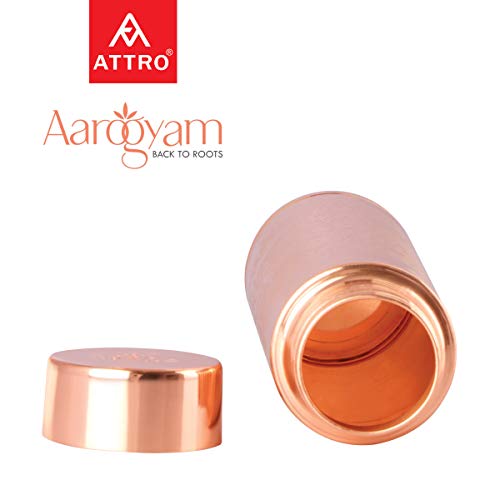 Image of ATTRO Satveda Copper Bottle Design Boosts Immunity Leakproof & Lightweight |Anti-Bacterial, BPA Free with Secure Cap for School, Travel, Gym & Work 1000ml Carving