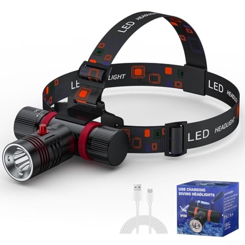 IPX8 Lampe frontale de plongée étanche Type C Charge rapide Interrupteur magnétique Quatre modes Réglable Angle 45° LED L2 Alliage d'aluminium 2000 mAh Noir pour plongée sous-marine Exploration