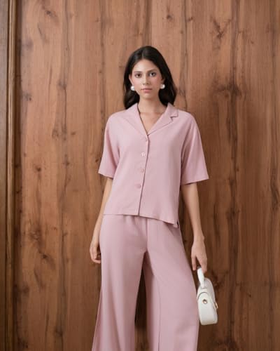 SIXDO G-Pink Lapel Collar Woven Jumpsuit, Breathable Spring Summer Daily Jumpsuit Long XL — view 6