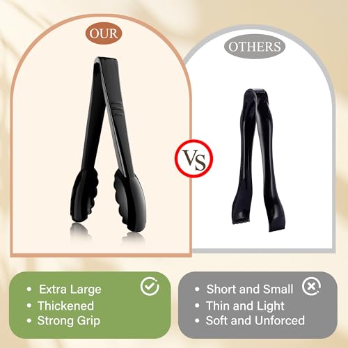 24 Pc Plastic Tongs for Serving 9 Inch Bulk Reusable or Disposable Tongs Heavy Duty Hard Plastic Serving Utensils Set Large Salad Tong for Kitchen Party Food Buffet Appetizer BBQ Event Catering(Black)