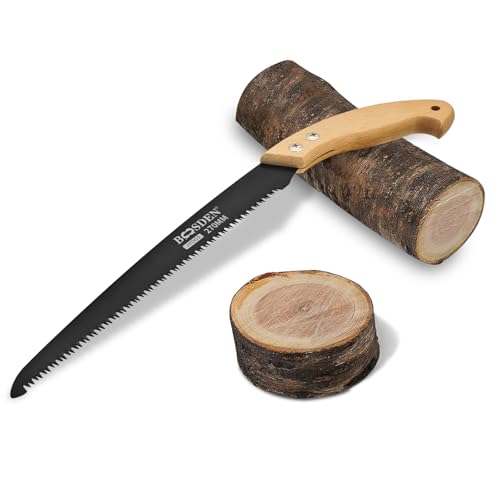 BOOSDEN 11” Hand Pruning Saw, Japanese Trim Saw with Wood Handle, Hand Saws for Tree Trimming, Camping, Woodworking, Gardening