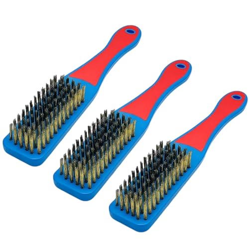 Wire Brush Set, 3PCS Stainless Steel Wire Brushes for Cleaning Rust Paint Removal with Curved Handle for BBQ Grill Kitchen Industrial Rust Paint Removal