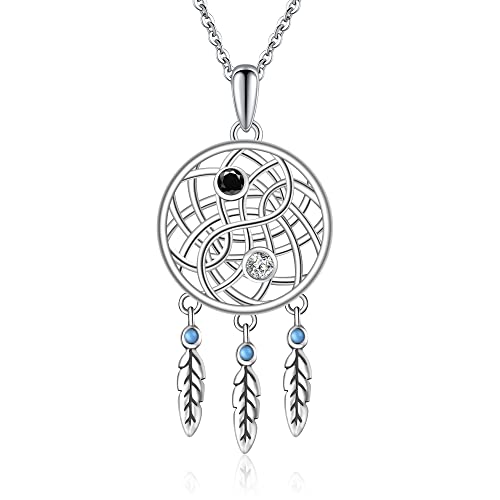 Collier yingyang attrape-rêves argent 925 contre le stress avec pierres de zircone