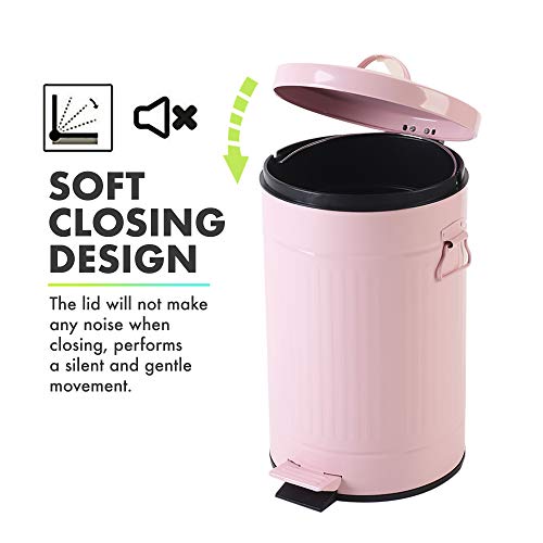 Image of Pink Trash Can with Lid, Bathroom Bedroom Waste Basket Soft Close, Small Garbage Can, Retro Vintage Home Office Trash Can, 12 Liter /3 Gallon, Glossy Pink