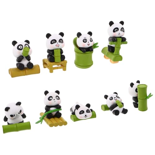 Abaodam 9piezas Figura De Panda Miniatura De Bambú Estatua De Animal Pequeño Adorno para Tarta Suministros para Fiesta De Cumpleaños Decoración De Jardín