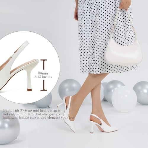 GENSHUO Women's Kitten Slingback Heels 3 inch Pointed Closed Toe Stiletto Pumps Slip on Elastic Strap Backless Wedding Party Dress Sandals Shoes White Size 7 by GENSHUO - Used condition - Image 4