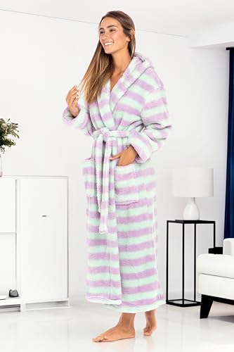 Image of Alexander Del Rossa Womens Fluffy, Fuzzy Robe for Women,Women's Long Hooded Robes, Plus Size