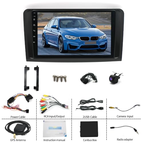 9 cali Android 14 Car Stereo for Mercedes ML W164 GL X164 2005-2011, 2+64G Car Radio nawigacja z ekranem Bluetooth DAB Car Stereo with Wireless Carplay Backup Camera Mirror Link GPS WiFi FM RDS