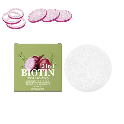 Champú de cebolla y rosemarina, barra de champú de biotina, 60 g, tamaño de viaje, para el crecimiento del cabello, limpieza profunda sin irritación, deja una sensación fresca, para todo tipo de
