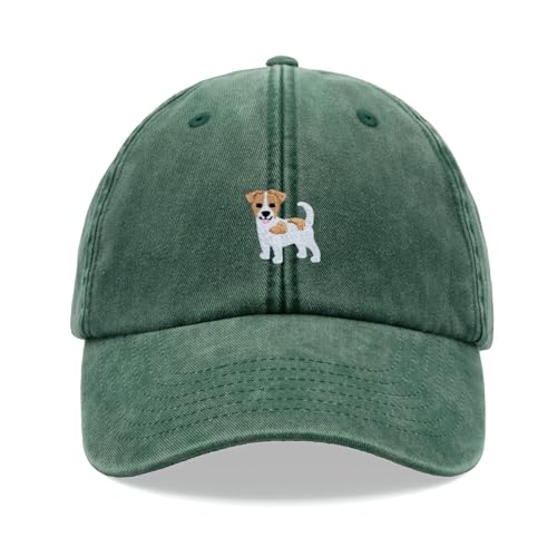 Jack Russell Terrier Dog Baseball Cap Vintage Washed Unisex Dad Hat Adjustable Bottle Green