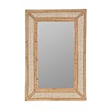 Handmade Rattan Rectangle Wall Mirror, Boho Vintage Style, Cane Frame (50x75cm)