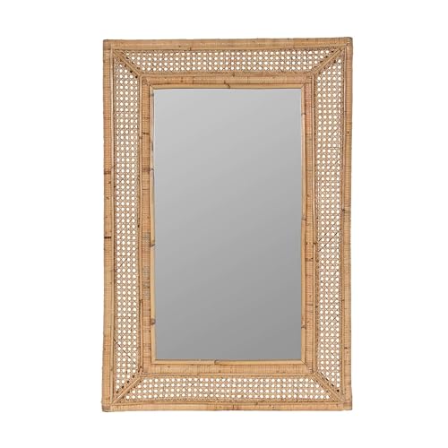 Handmade Rattan Rectangle Wall Mirror, Boho Vintage Style, Cane Frame (50x75cm)