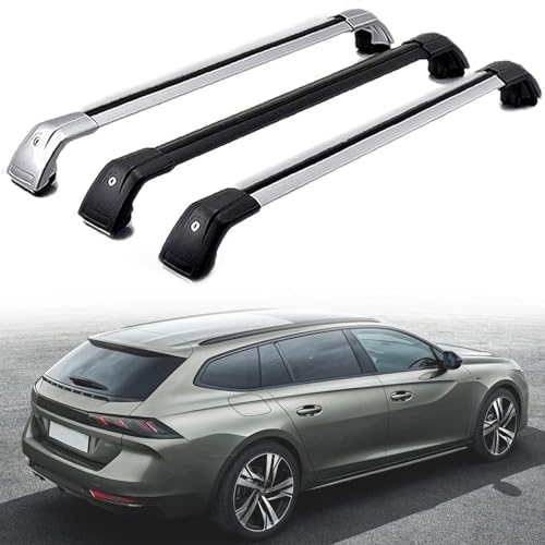 Barres de toit transversales Peugeot 508 sécurisées contre le vol pour rails surélevés