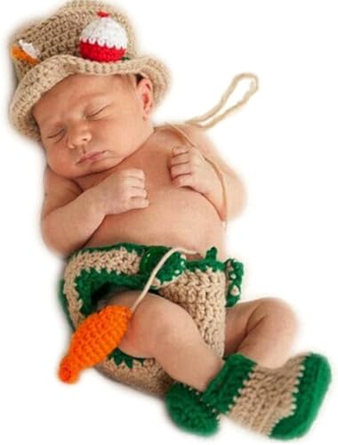 Image of Pinbo Baby Photography Prop Crochet Fishing Fisherman & Fish Hat Diaper Shoes