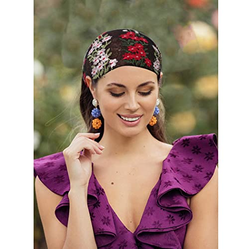 Urieo Lace Headbands Champagne Flower Embroidery Hairbands Floral Wide Headband Workout Vacation Stretchy Fashion Bandeau Hair Accessories For Women Set Of 4 #TOP4