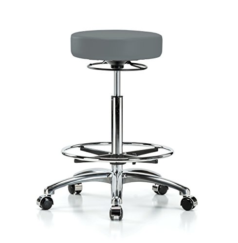 Image of Perch Chrome 360 Degree Height Adjustable Swivel Stool with Foot Ring | High Bench Height 24-34 inch | Cinder Fabric