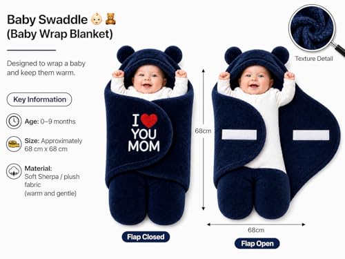 Image of BRANDONN Baby Blanket Newborn Gift Pack of Swaddle Wrapper, 0-9 Months, Length 68 cm x Width 68 cm