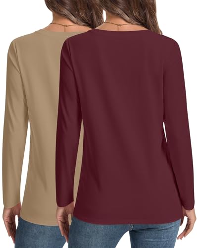 Bliwov 2 Pack Womens Long Sleeve V Neck Tops Fall Winter Outfits Spring Trendy T Shirts 2025 Casual Fashion Clothes2