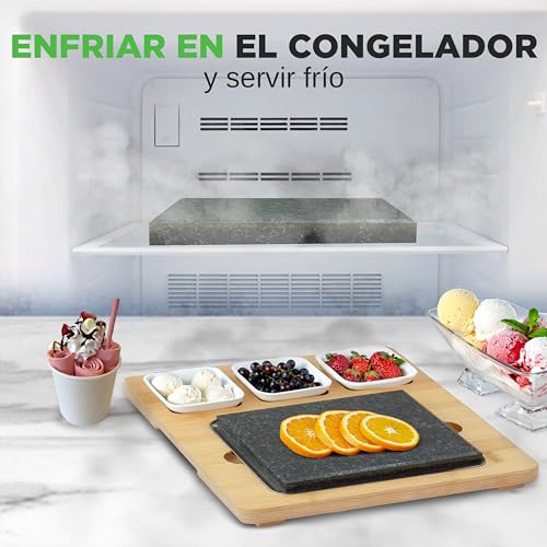 Miniatura 5 de Nutrichef Sizzle Juego De Cocina Con Piedra Caliente Parrilla De Mesa Con Bandeja De Bambú, Cuencos De Salsa De Cerámica Y Bandeja De Acero Inoxidable