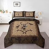 Erosebridal Farmhouse Deer Comforter Sets for Kids Boys Girls Southwestern Bedding Set King Size Rustic Hunting Animal Quilt Moose Deer Down Comforter with 2 Pillow Shams Bedroom Decor