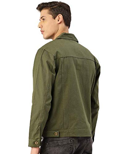 Image of Style Quotient Men Olive Solid Casual Denim Jackets