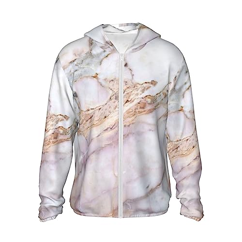 TOMPPY Jaqueta com capuz com estampa de mármore rosa branco e proteção solar, leve, manga comprida,