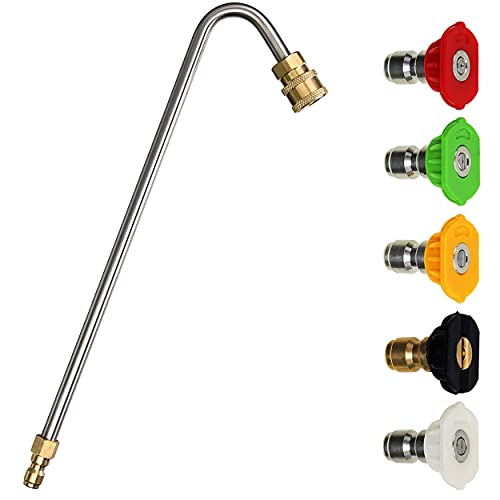 M MINGLE Pressure Washer Gutter Cleaner Attachment, Angled Extension Wand for Gutter Cleaning, 5 Nozzle Tips, 1/4 Inch Quick Connect, 13 Inch