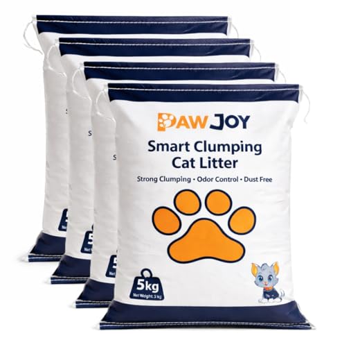 Image of Pawjoy Lavender Scented Bentonite Cat Litter (5Kg *4) Pack | 100% Natural Clumping Clay | 99.9% Dust-Free | Odour Lock Technology | Gentle on Paws | Scoopable Litter Sand for All Cat Breeds -20 Kg
