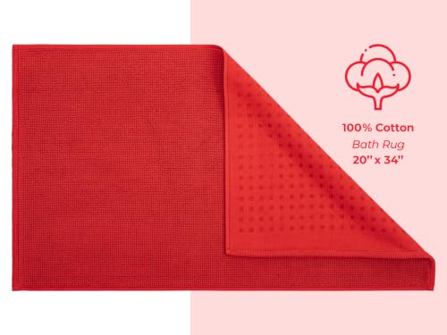 Image of American Soft Linen Bath Rug, 20 in 34 in 100% Cotton Bath Mats Rugs for Bathroom, Slip Reducer Washable Shaggy Form Area Rugs, Red Bath Rug