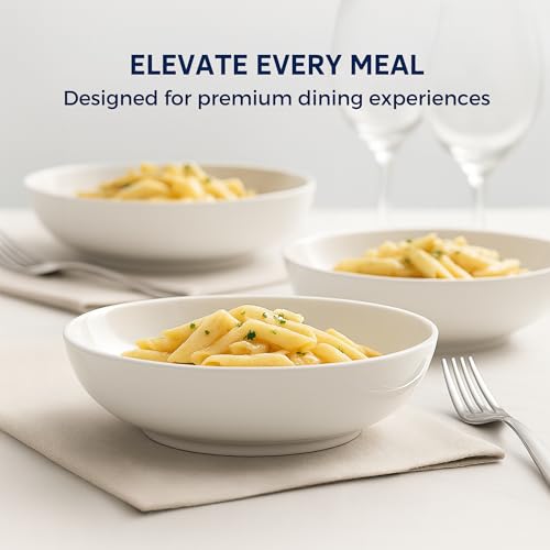Pasta Bowls Set of 6 – 30oz Large Ceramic Salad Bowls & Soup Bowls, Wide Shallow Pasta Plates for Kitchen & Dining – Microwave & Dishwasher Safe Porcelain Dinnerware, White Serving Bowl Set - Image 6