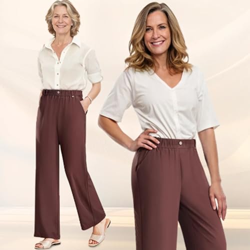 SwiftPura - High Rise Ultra Soft Pull-On Drape Pants, Straight Leg Dressy Business Casual Trousers Slacks Pockets2
